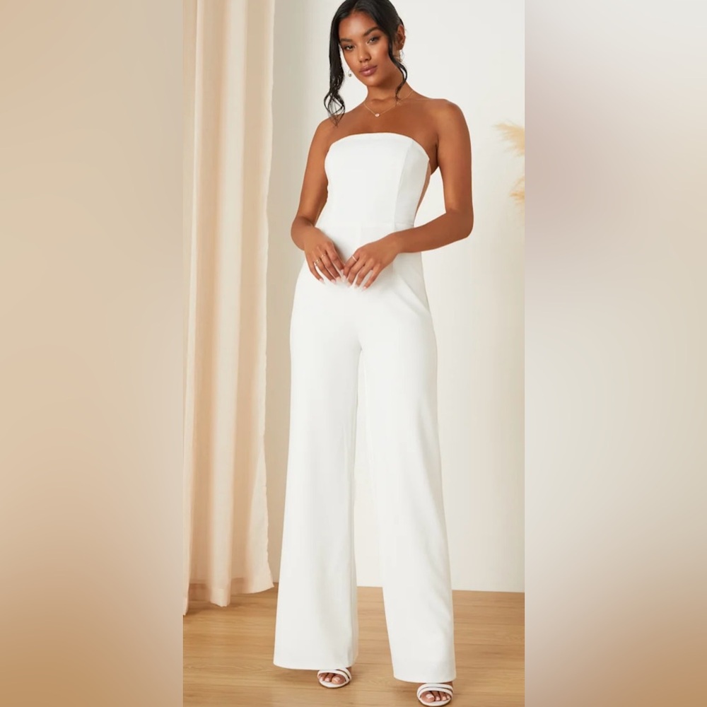 Lulu's Chic White Strapless Jumpsuit